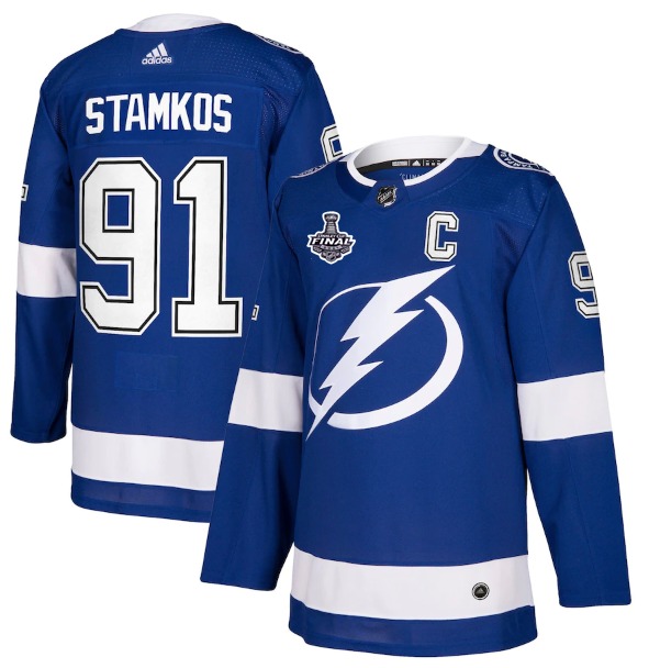 Men's Tampa Bay Lightning #91 Steven Stamkos 2021 Blue Stanley Cup Final Bound Stitched Jersey